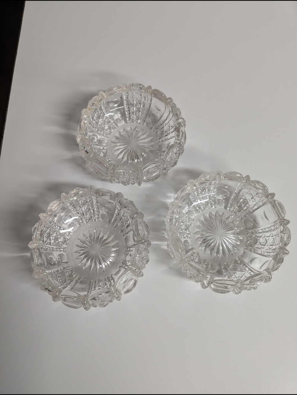 Source Unknown Clear Cut Glass Bowls - Set of 3